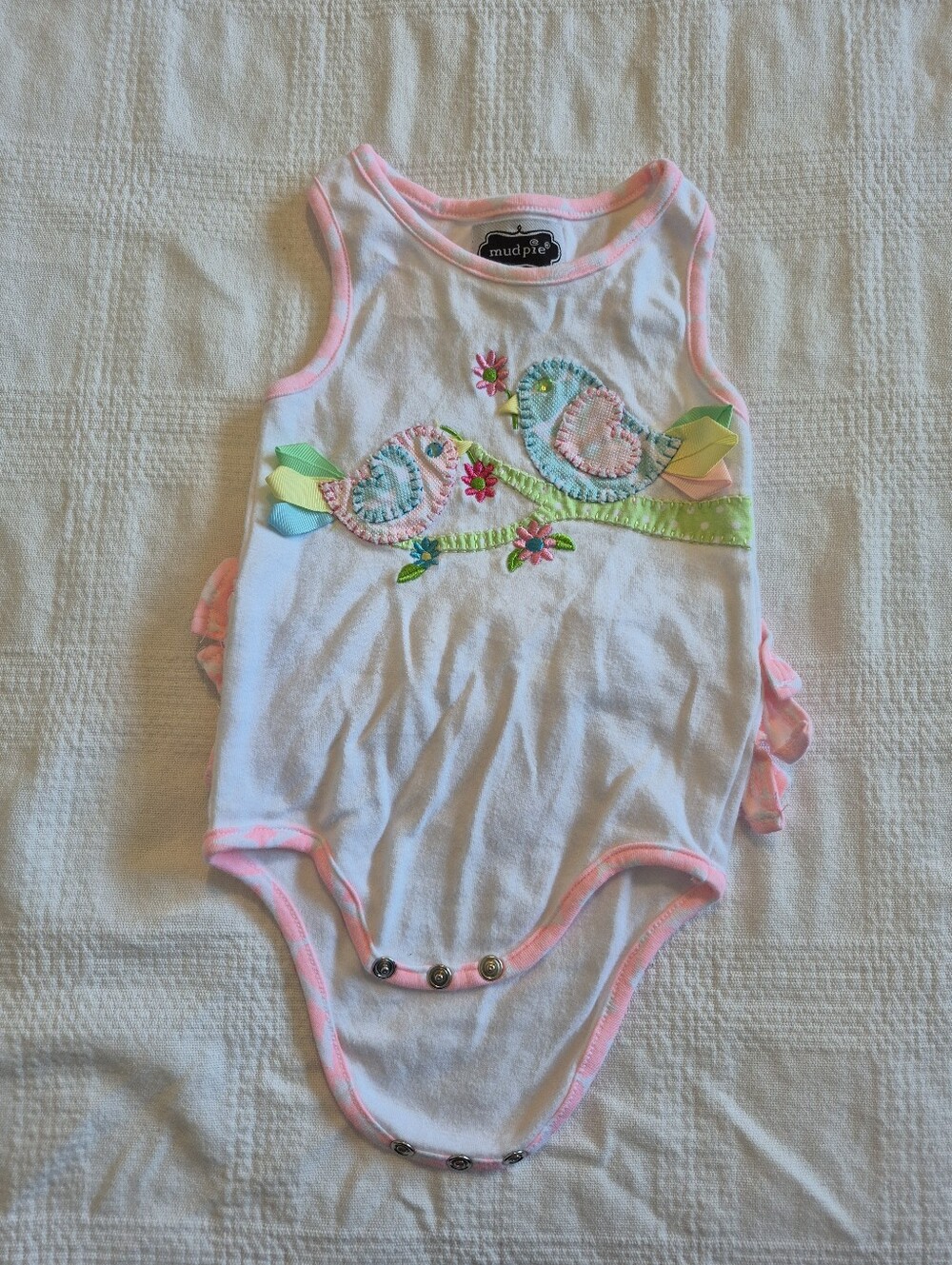 Mud Pie girls 9-12 months bird applique bodysuit tank style VGUC